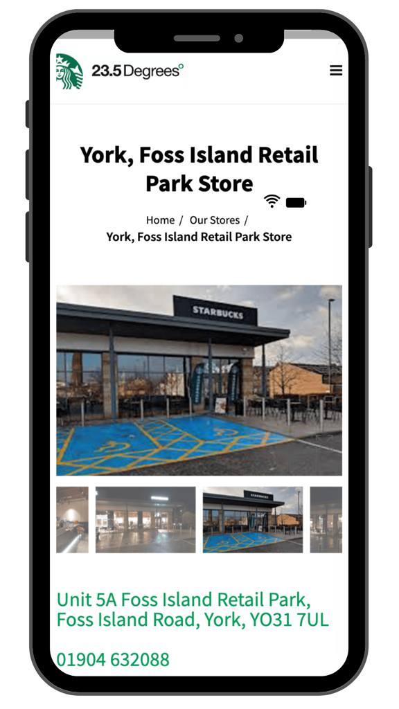 Mobile Phone Frame showing a starbucks store page