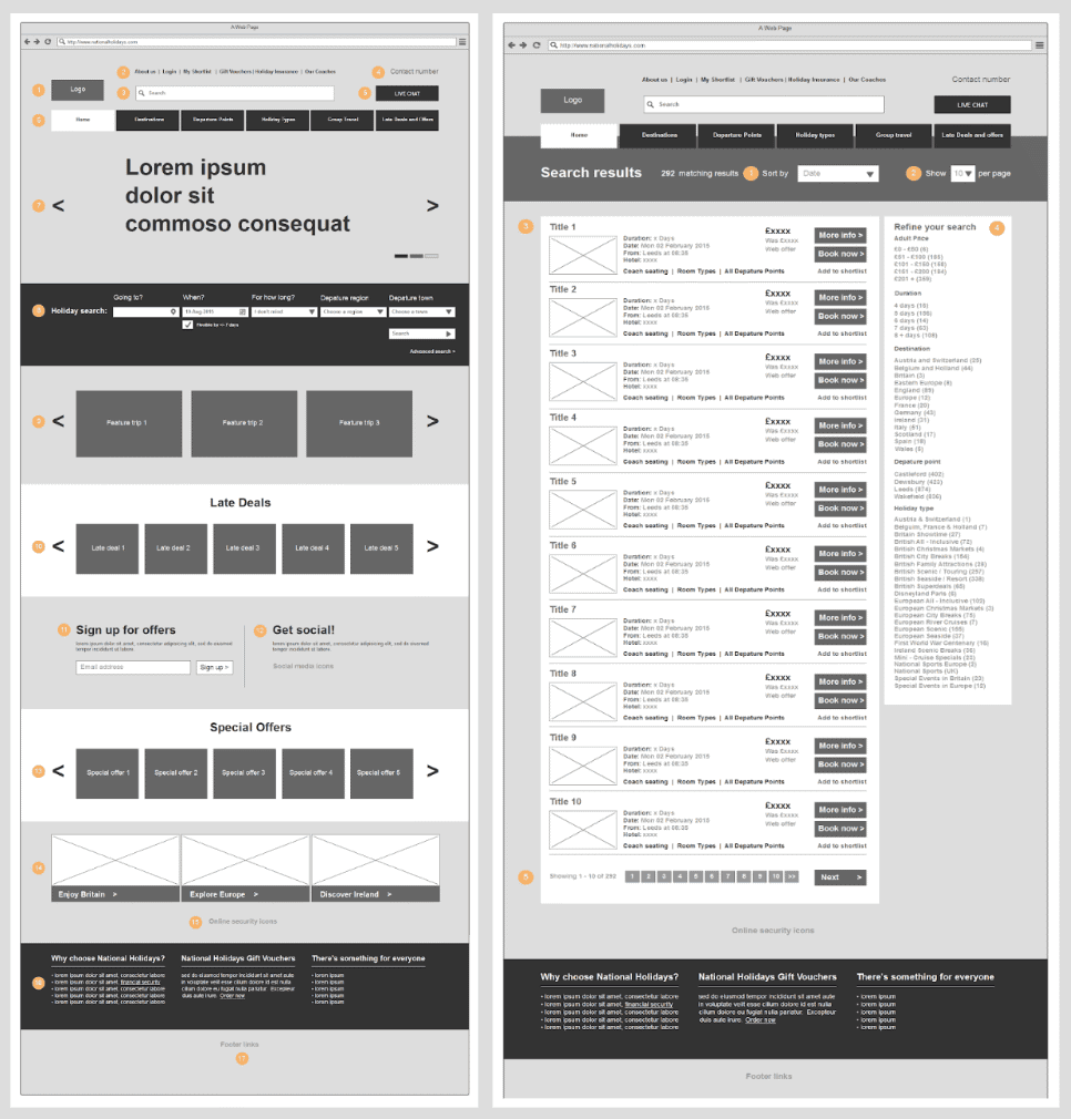 National Holiday Wireframe Diagrams