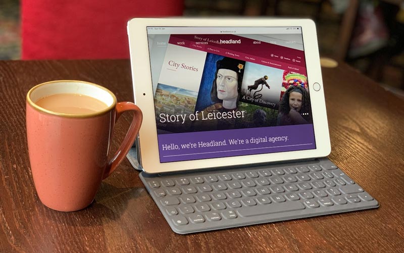 iPad Tablet Showing Headland Website in a Coffee Shop
